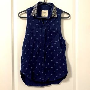 A&F Sleeveless Blouse with Embellished Collar